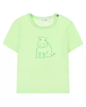Зеленая футболка с принтом "бегемот" Sanetta Kidswear