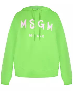 Зеленая толстовка-худи с белым лого MSGM