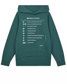 Зеленая толстовка-худи с белым текстовым принтом MM6 Maison Margiela детская