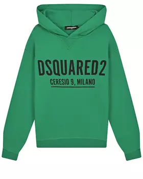 Зеленая толстовка-худи с черным лого Dsquared2 детская