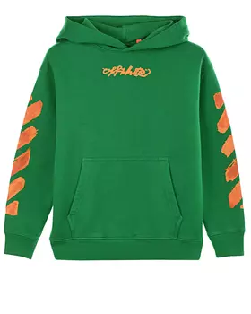 Зеленая толстовка-худи с оранжевым принтом Off-White детская
