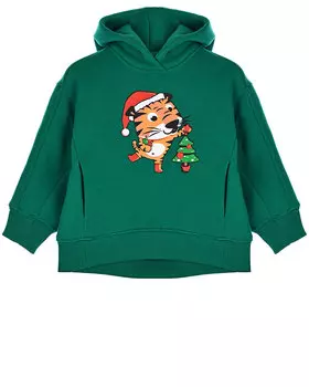 Зеленая толстовка-худи с принтом "тигр" Dan Maralex детская