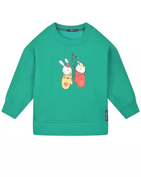 Зеленый свитшот с принтом "кот и кролик" Dan Maralex детский