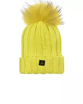 Желтая шапка из шерсти с меховым помпоном Regina детская