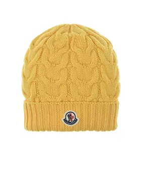 Желтая шерстяная шапка с отворотом Moncler детская