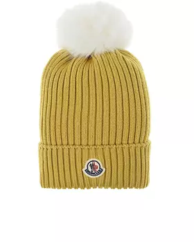 Желтая шерстяная шапка с помпоном Moncler детская