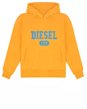 Желтая толстовка-худи с голубым лого Diesel детская