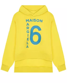 Желтая толстовка-худи с голубым лого MM6 Maison Margiela детская