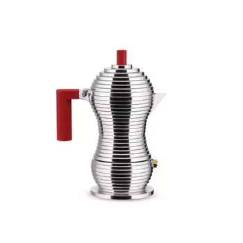 Alessi Кофеварка индукционная 0,3 л металлик/красная Pulcina Alessi