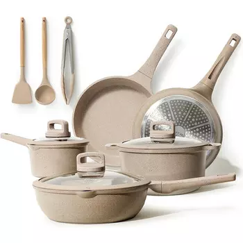 CAROTE Набор кухонной посуды 11 предметов, серо-коричневый гранит CAROTE