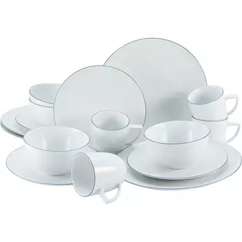 CreaTable Столовый сервиз фарфоровый на 4 человека 16 предметов, белый Enjoy Blue Line 22456 CreaTable