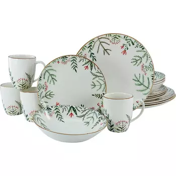 CreaTable Столовый сервиз из керамогранита на 4 человека 16 предметов Greenery Leaves Series CreaTable