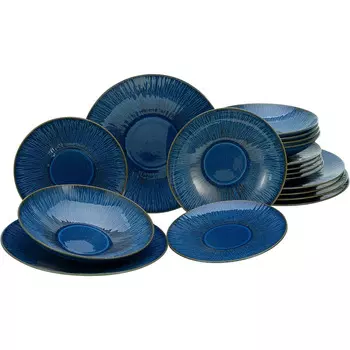 CreaTable Столовый сервиз из керамогранита на 6 человек 18 предметов Sea Breeze Blue 10591 CreaTable