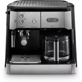 De'Longhi Кофемашина на 2 чашки с насадкой для вспенивания молока, серо-черная De'Longhi