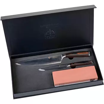 GRWE Набор ножей из дамасской стали с точильным камнем зернистостью 1000/3000, 4 предмета 179.3B GRWE