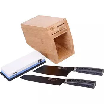 GRWE Набор ножей с подставкой и точильным камнем зернистостью 400/1000, 4 предмета KURO Series GRWE