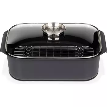 GSW Жаровня прямоугольная с крышкой и вставкой для гриля 40 x 26 x 11 см, чёрная GSW