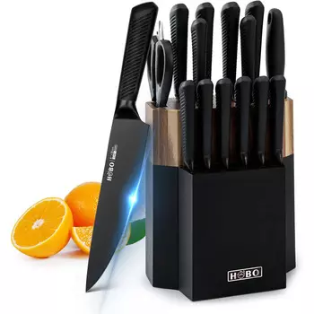 HOBO Набор HOBO, 12 ножей из нержавеющей стали + ножницы + точилка для ножей, с подставкой