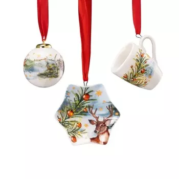 Hutschenreuther Набор из 3 елочных украшений "Елка и лесные обитатели" 10,5 см Christmas Songs Hutschenreuther