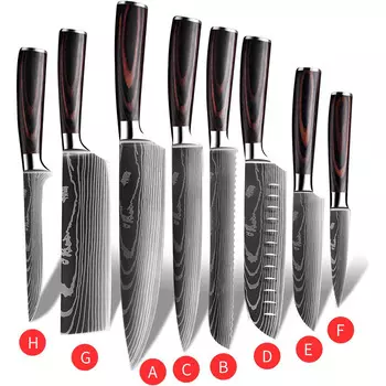 KEPEAK Набор из 8 дамасских ножей KEPEAK D008