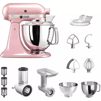 KitchenAid Кухонный комбайн 4.8 л, 300 Вт, 10 скоростей, с набором аксессуаров, розовая Artisan 5KSM175 KitchenAid