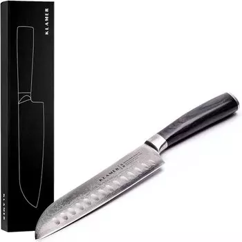 KLAMER Поварской нож из 67 слоев дамасской стали, 18 см Premium Santoku KLAMER