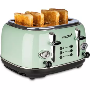 Korona Тостер в стиле ретро на 4 ломтика 1630 Вт, мятно-зеленый 21675 Korona