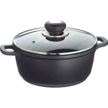 KRGER Кастрюля алюминиевая с крышкой 20 см, черная KRGER