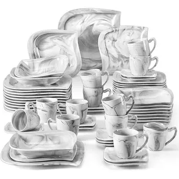 MALACASA Комбинированный набор посуды из мраморного фарфора из 60 предметов MALACASA