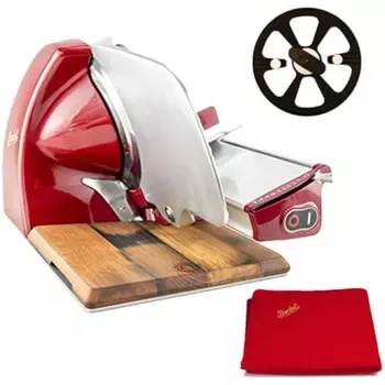 Palatina Werkstatt Ломтерезка Berkel Home Line 200 Plus / 190 Вт / разделочная доска ручной работы / алюминий / красный