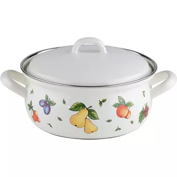 RIESS Кастрюля 1.5 л 18 см, эмалированная, белая с рисунком Riess 0170-068