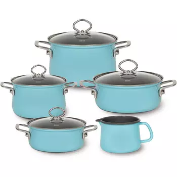 RIESS Набор кухонной посуды 5 предметов, эмалированный, кристальный синий Riess 0584-037