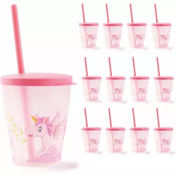 SNIPS Набор стаканов с соломинкой и крышкой 12 предметов, 385 мл, декор в виде единорога Snips