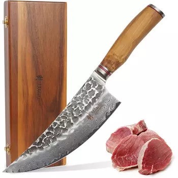 Wakoli Дамасский нож для оливок Ваколи Нож для взвешивания чрезвчайно острй 20 см лезвие из 67 слоев I дамасский кухоннй нож и профессиональнй нож шеф-повара из натуральной дамасской стали с рукояткой из молота и оливкового дерева