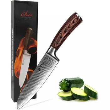 Wakoli Нож сантоку из дамасской стали с ручкой из дерева пакка 17 см Wakoli