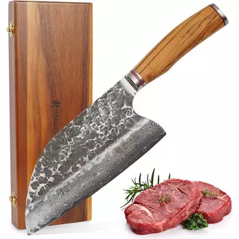 Wakoli Профессиональный нож для шеф-повара из настоящей японской дамасской стали с черным молотком и ручкой из оливкового дерева 20 см Wakoli Olive HS Series