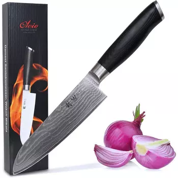 Wakoli Профессиональный нож сантоку из настоящей японской дамасской стали с ручкой Micarta 16 см Wakoli