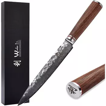 Wakoli Профессиональный поварской нож для мяса из настоящей дамасской стали с рукояткой из орехового дерева 20 см Wakoli