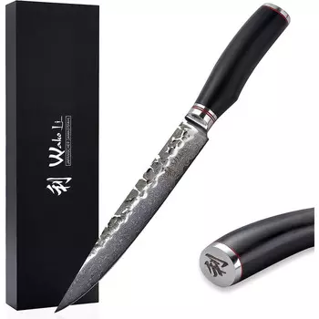 Wakoli Профессиональный поварской нож для мяса из настоящей дамасской стали с рукояткой из дерева пакка 30 см Wakoli Ebo