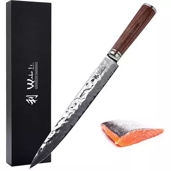 Wakoli Профессиональный поварской нож для мяса из настоящей дамасской стали и рукояткой из орехового дерева 25 см Wakoli
