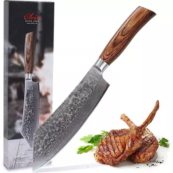 Wakoli Профессиональный поварской нож из настоящей японской дамасской стали с ручкой из дерева пакка 20 см Wakoli Edib Pro