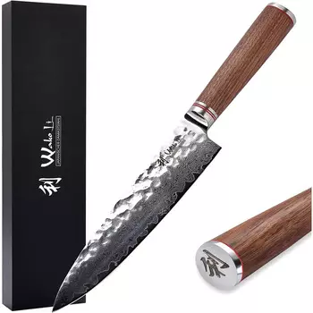 Wakoli Профессиональный поварской нож из настоящей дамасской стали и рукояткой из изысканного орехового дерева 20 см Wakoli Exclusive Premium
