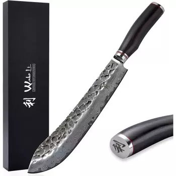 Wakoli Профессиональный поварской нож из настоящей дамасской стали с рукояткой из дерева пакка 25 см Wakoli Ebo