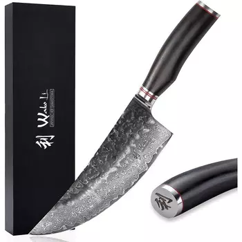 Wakoli Профессиональный поварской нож из настоящей дамасской стали с рукояткой из дерева пакка 20 см Wakoli Ebo