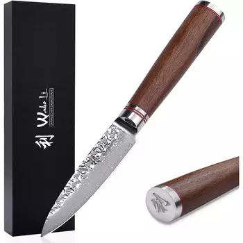 Wakoli Профессиональный поварской нож из натуральной дамасской стали с рукояткой из орехового дерева 9 см 67 Wakoli