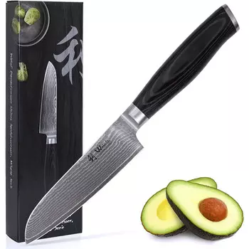 Wakoli Профессиональный поварской нож сантоку из настоящей японской дамасской стали с рукояткой из микарты 12 см Wakoli Mikata