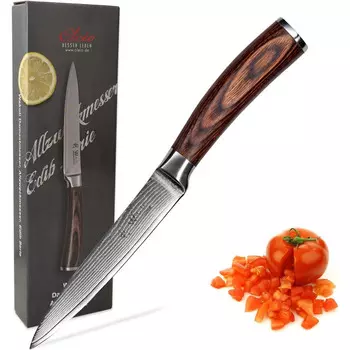 Wakoli Универсальный нож шеф-повара из дамасской стали с ручкой из дерева пакка 12,5 см изготовлен