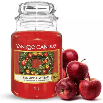 Yankee Candle Ароматическая свеча в банке, время горения до 150 часов, венок из красного яблока Yankee Candle