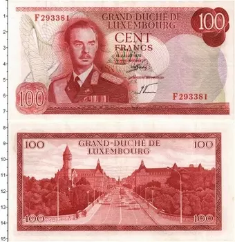 Банкнота 100 франков Люксембурга 1970 года Герцог Анри