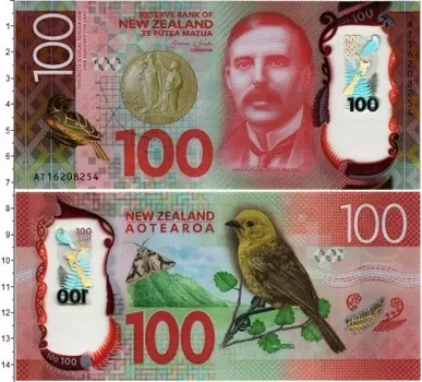 Банкнота 100 долларов Новой Зеландии Пластик Лорд Нельсон,Птичка,Бабочка